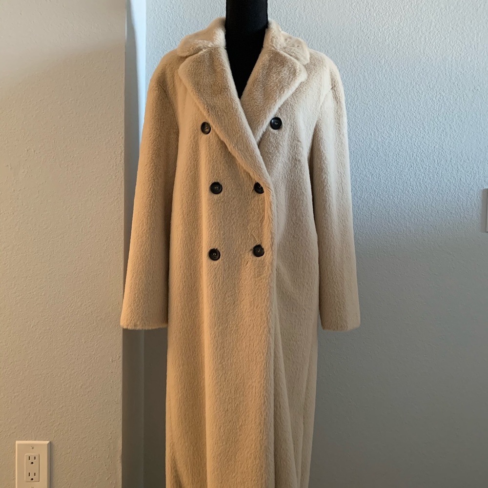 ZARA • Faux Fur Trench Coat With Pockets